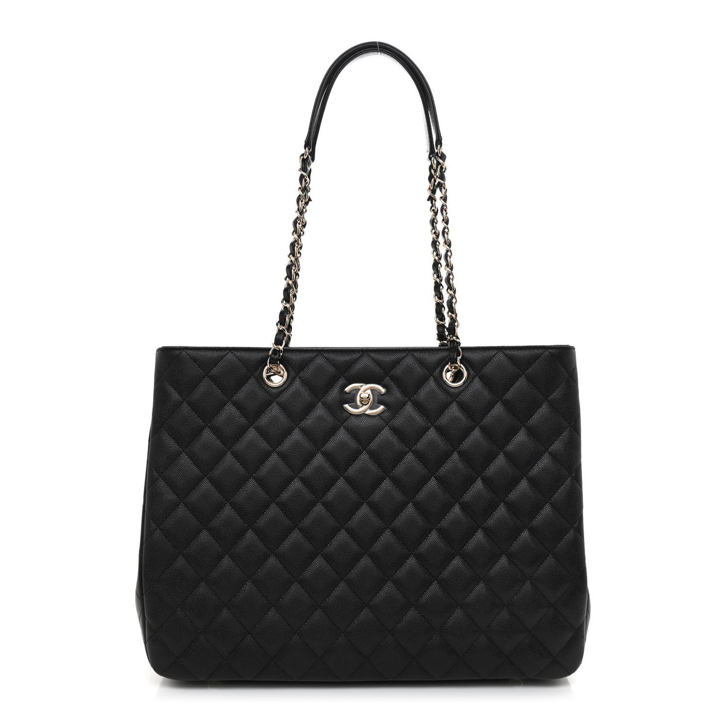 Caviar Quilted Large Shopping Tote Black
