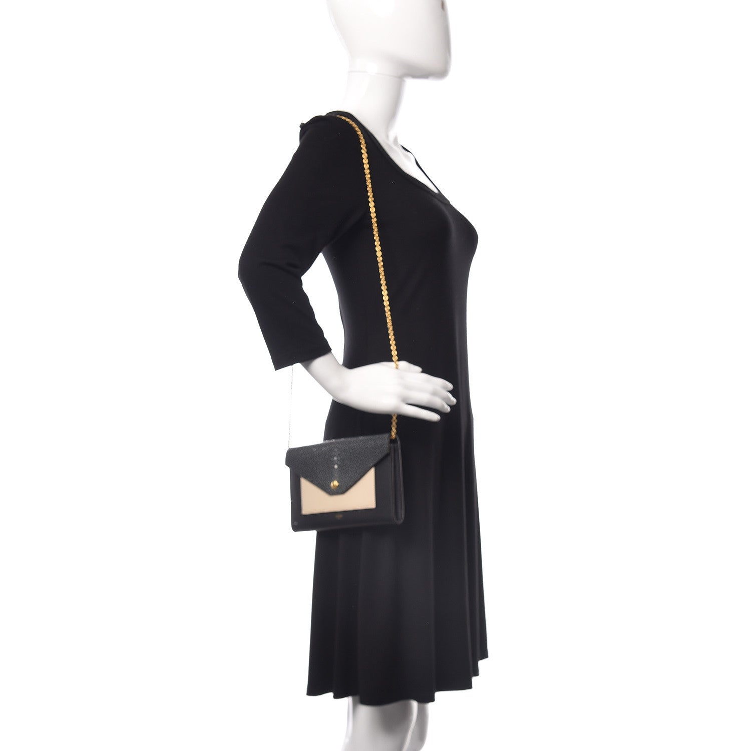 Celine Stingray Shiny Calfskin Clutch on a Chain Black 2 of 9