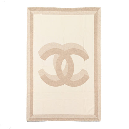 Chanel Wool Cashmere CC Throw Blanket Beige 1 of 4
