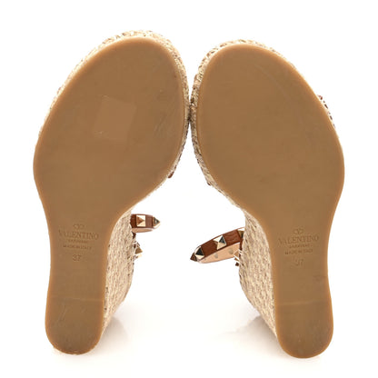Valentino Garavani Grained Calfskin Rockstud Ankle Strap Espadrille 15/105mm Wedge Sandals 37 Cuoio Natural 5 of 7