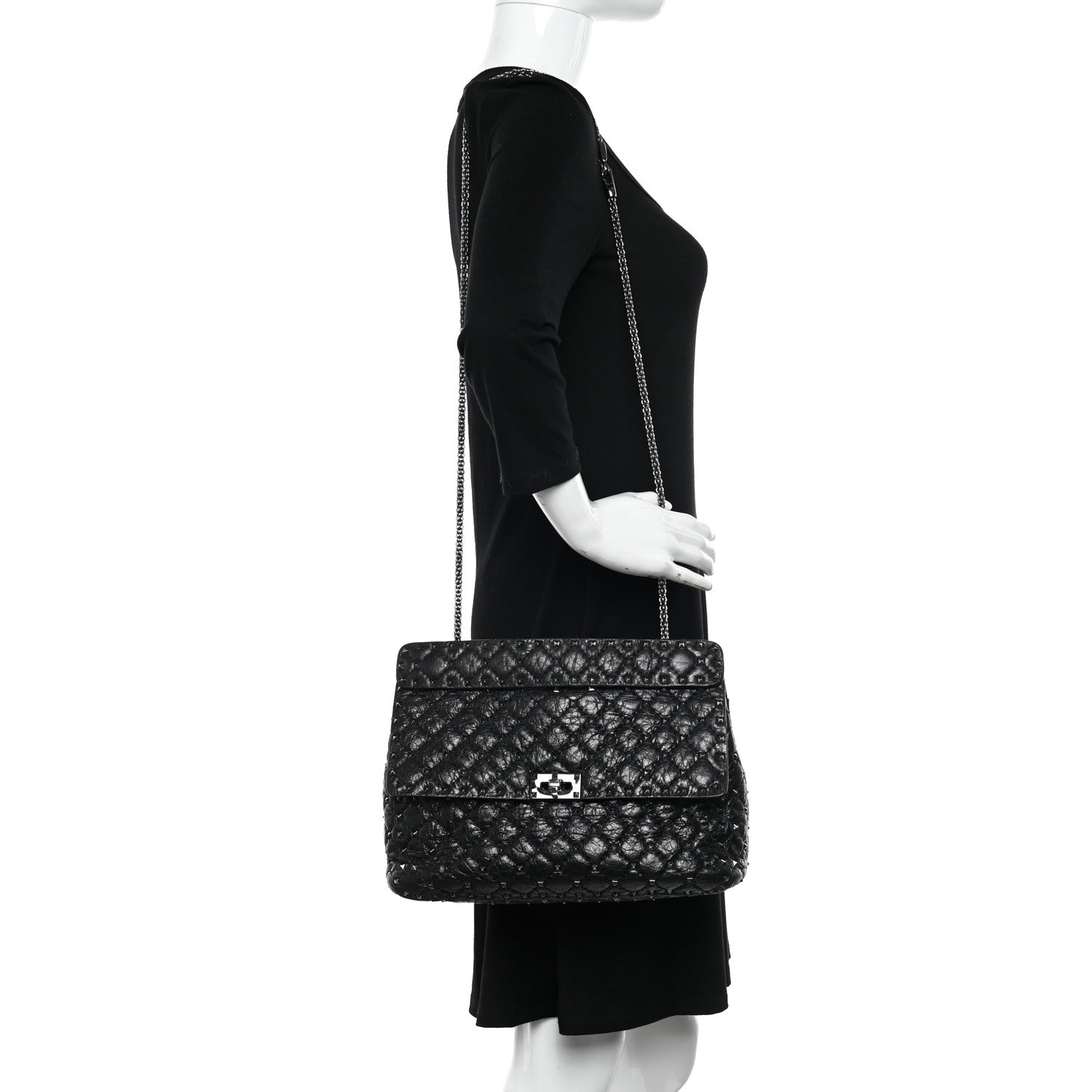 Valentino Garavani Craquele Nappa Large Rockstud Spike Shoulder Bag Black 2 of 9