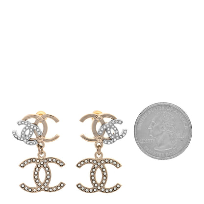 Chanel Crystal Pearl Double CC Drop Earrings Gold Silver 2 of 4