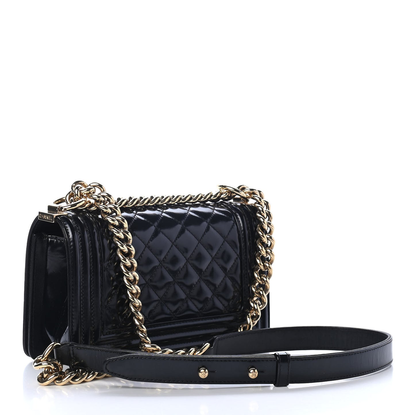 Patent Calfskin Quilted Small Boy Flap Black