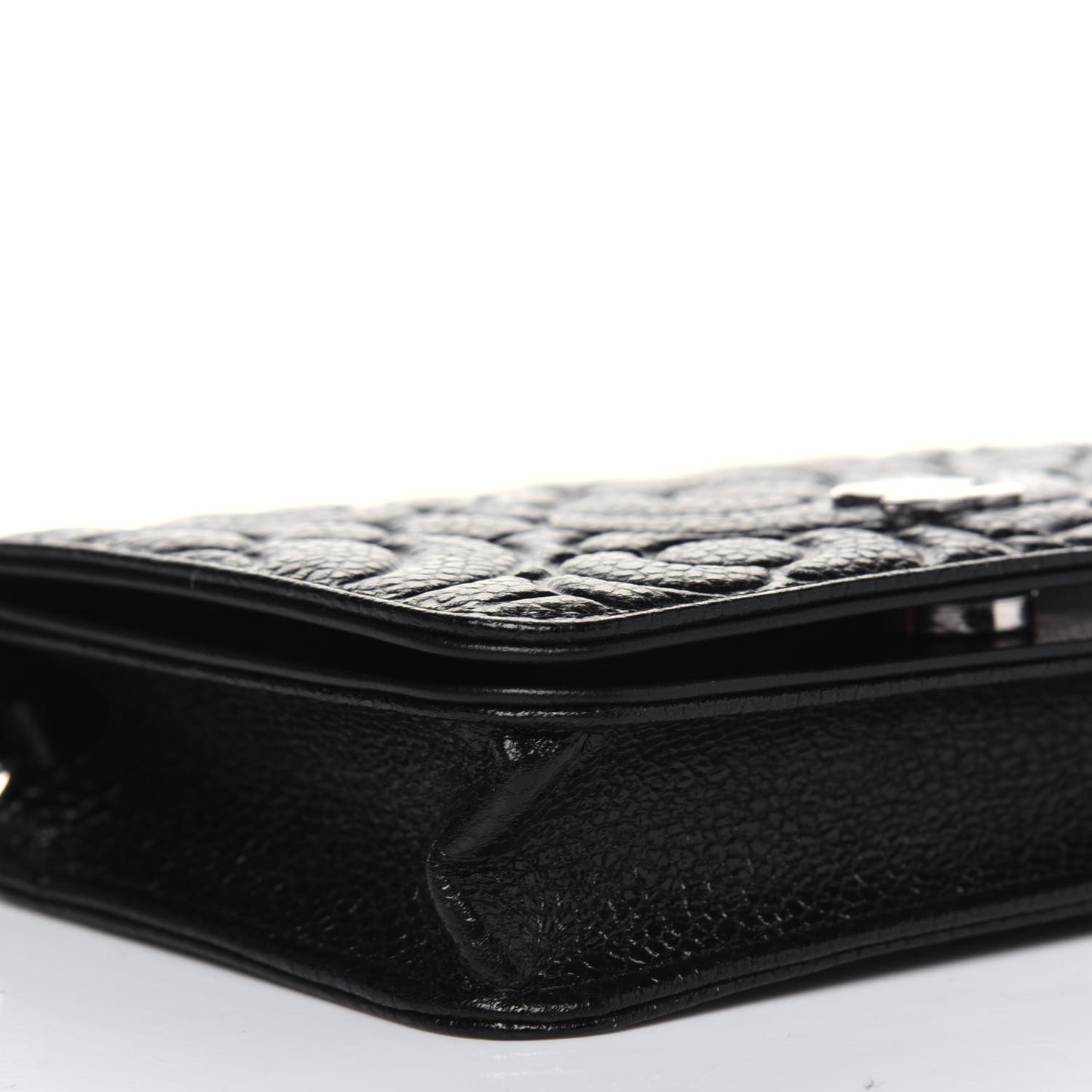 Caviar Camellia Embossed Chain Belt Bag Black