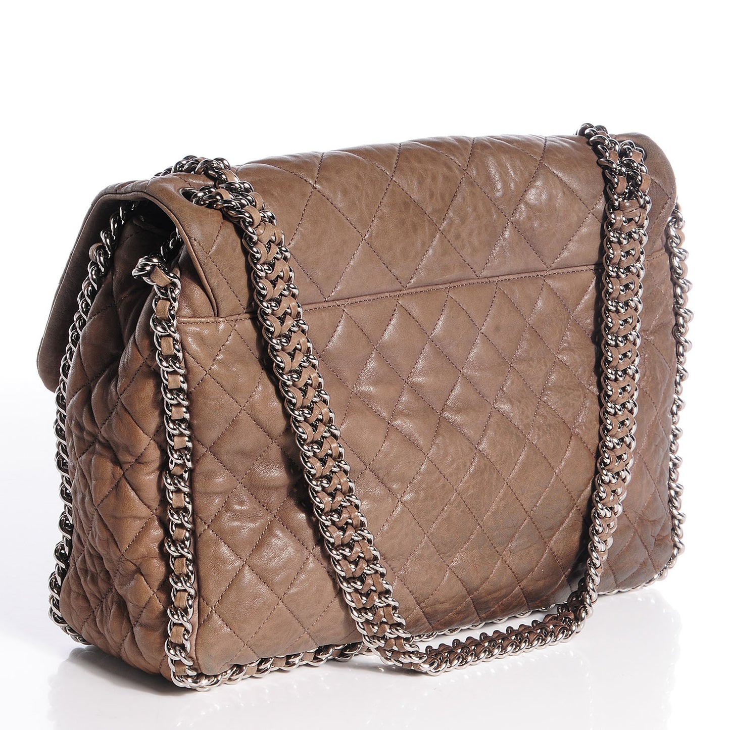 Washed Lambskin Chain Around Maxi Flap Bag Brown