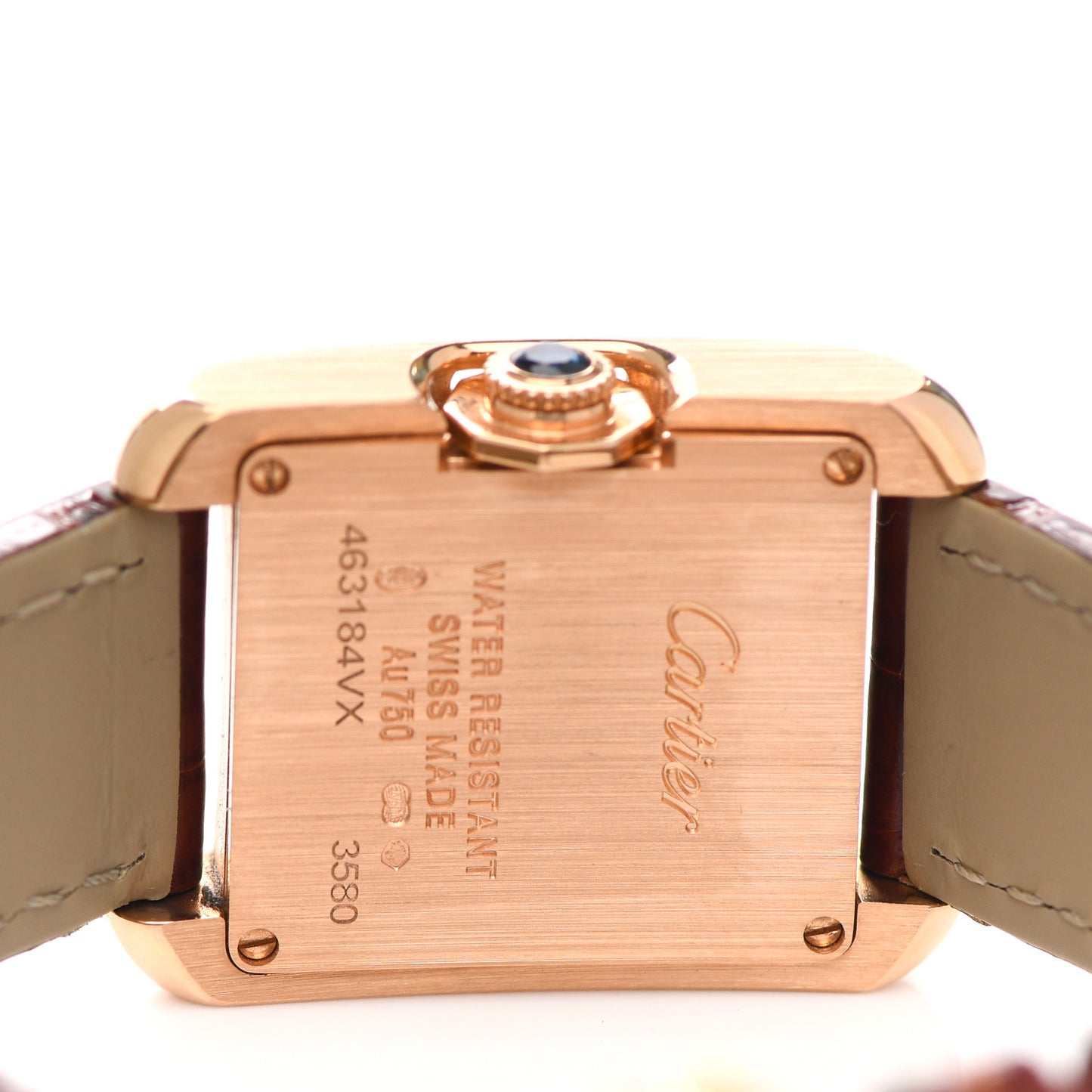 18K Pink Gold Alligator 22mm Tank Anglaise Quartz Watch Brown