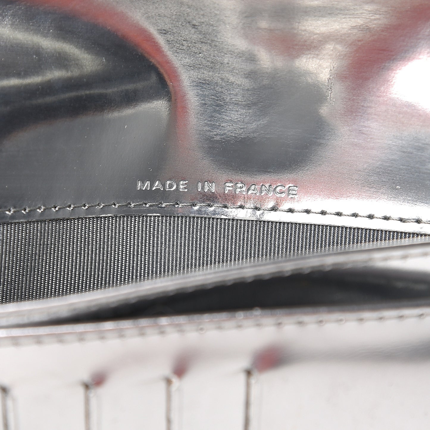 Metallic Patent Calfskin Embossed CC Yen Wallet Silver