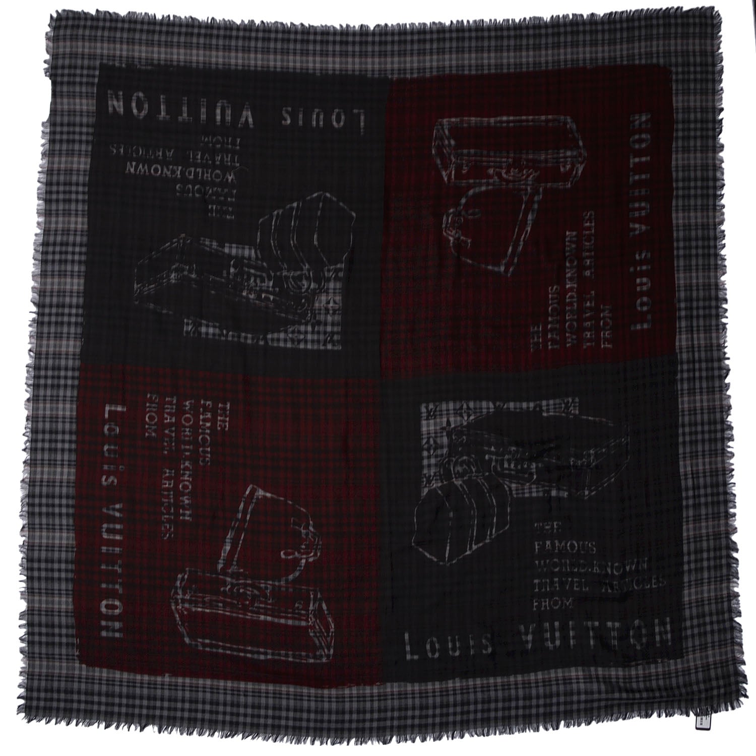 Louis Vuitton Mens Fleece Wool Silk Trunks Shawl Gris Rouge 3 of 4