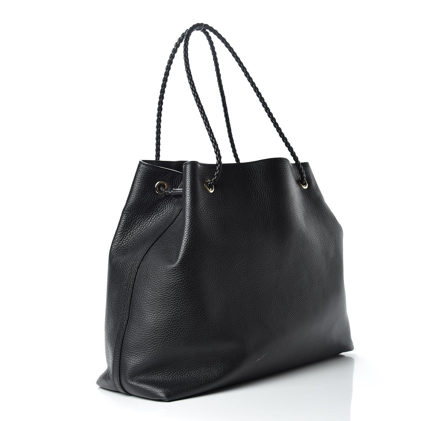 Calfskin Large Gifford Braided Handle Tote Black