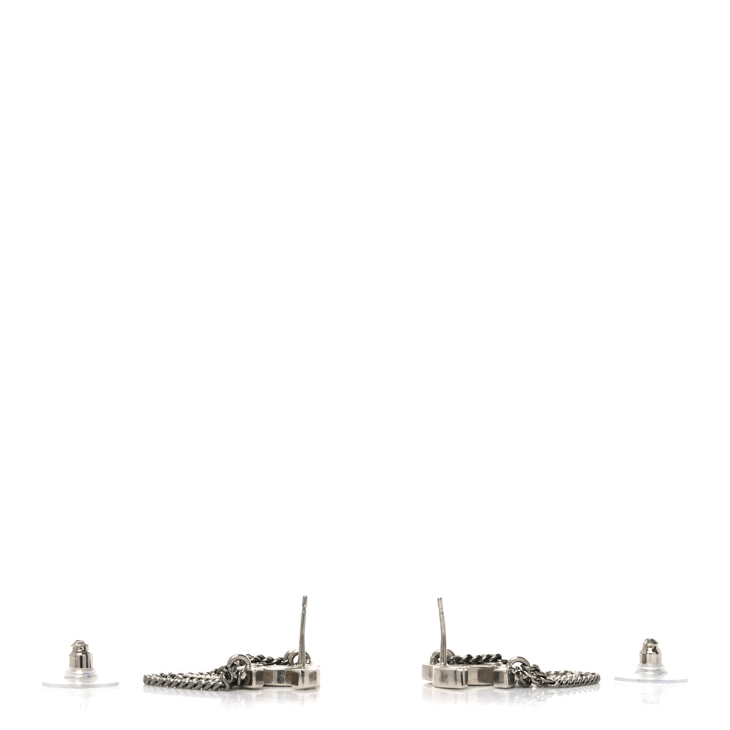 Crystal Chain CC Earrings Silver