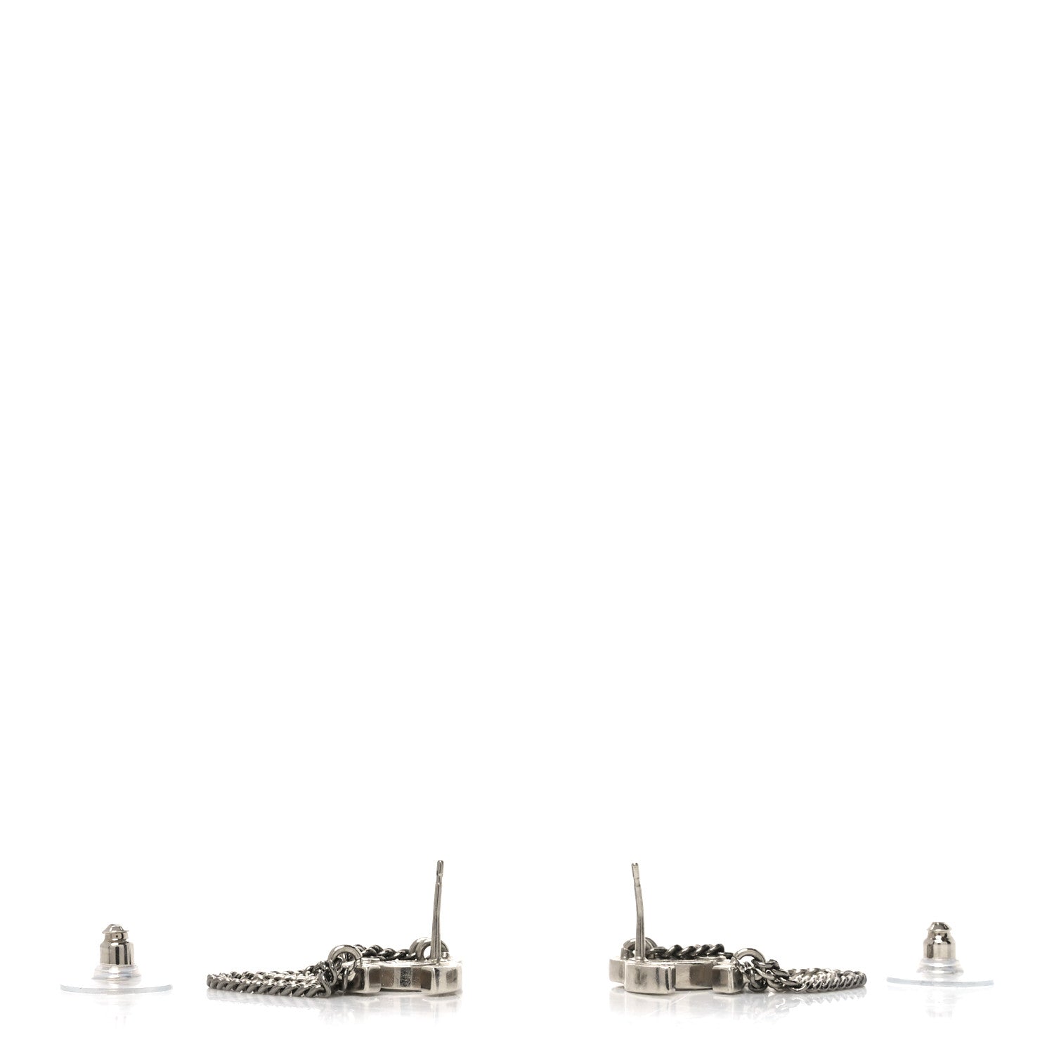 Chanel Crystal Chain CC Earrings Silver 3 of 4