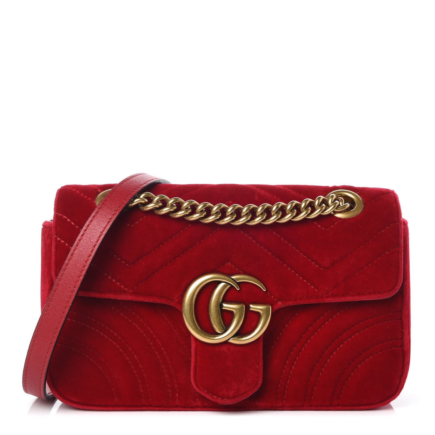 Velvet Matelasse Mini GG Marmont Shoulder Bag Hibiscus Red