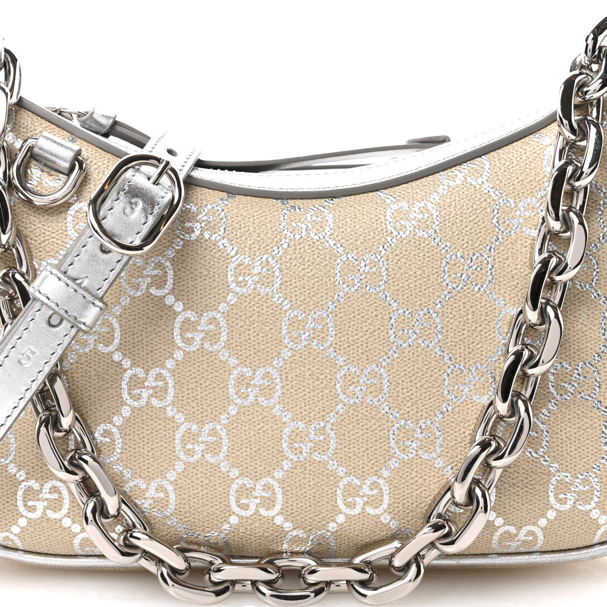 GG Supreme Monogram Emblem Small Shoulder Bag Beige Silver