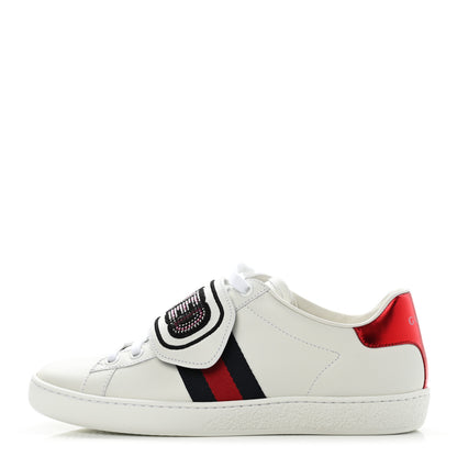 Gucci Calfskin Ayers Web Crystal LOVED Womens New Ace Sneakers 36 White 1 of 12