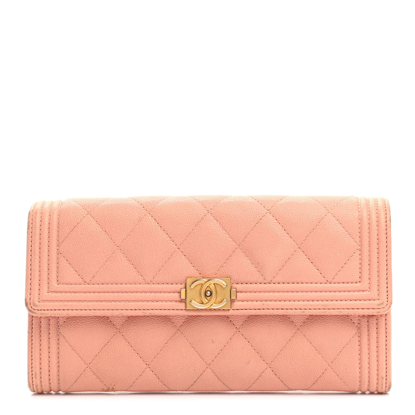 Caviar Quilted Large Boy Gusset Flap Wallet Rose Claire