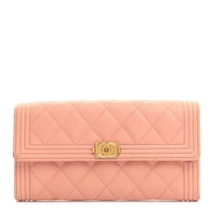 Chanel Caviar Quilted Large Boy Gusset Flap Wallet Rose Claire 1 of 17