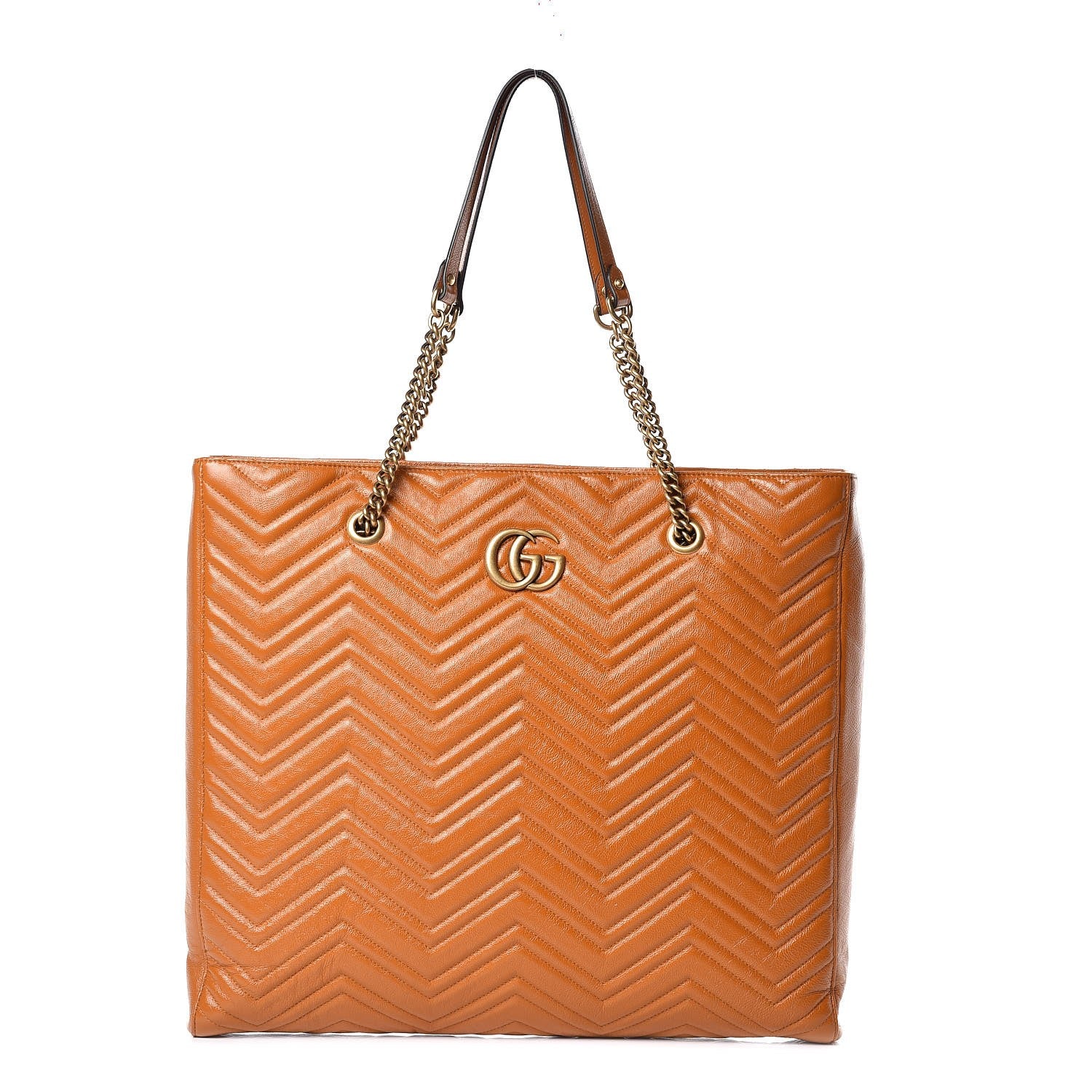 Gucci Azalea Calfskin Matelasse Large GG Marmont Slim Tote Cognac 1 of 7