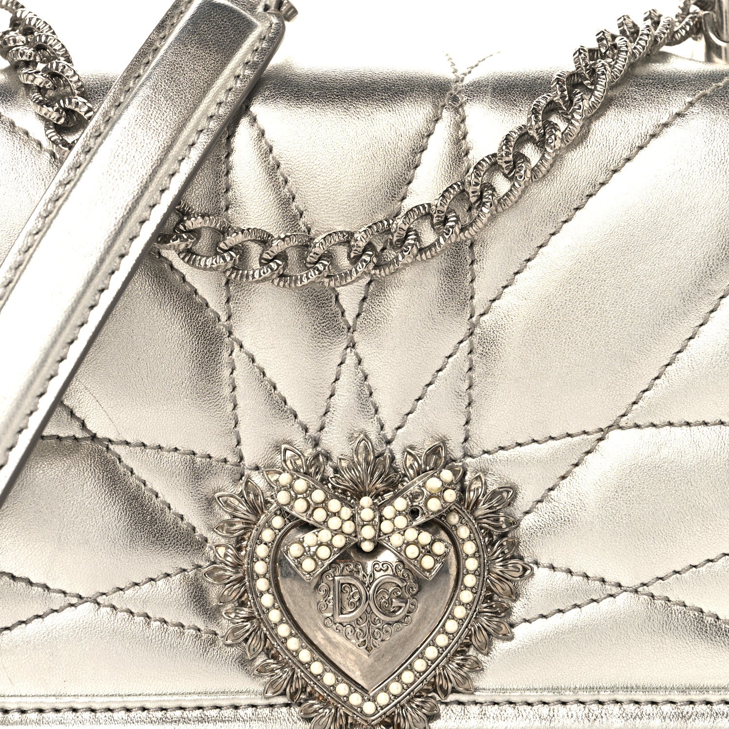 Dolce & Gabbana Metallic Calfskin Small Devotion Crossbody Bag Silver 7 of 11