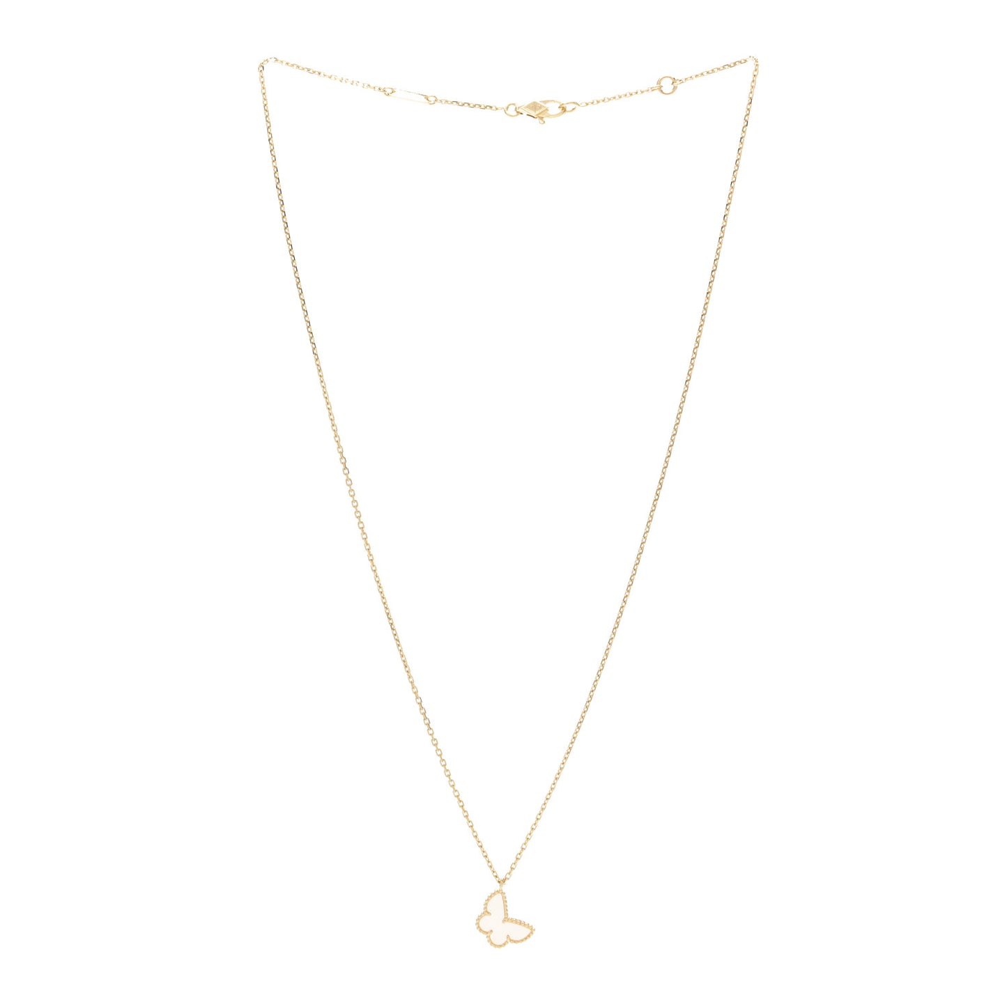 18K Yellow Gold Mother of Pearl Sweet Alhambra Butterfly Pendant Necklace