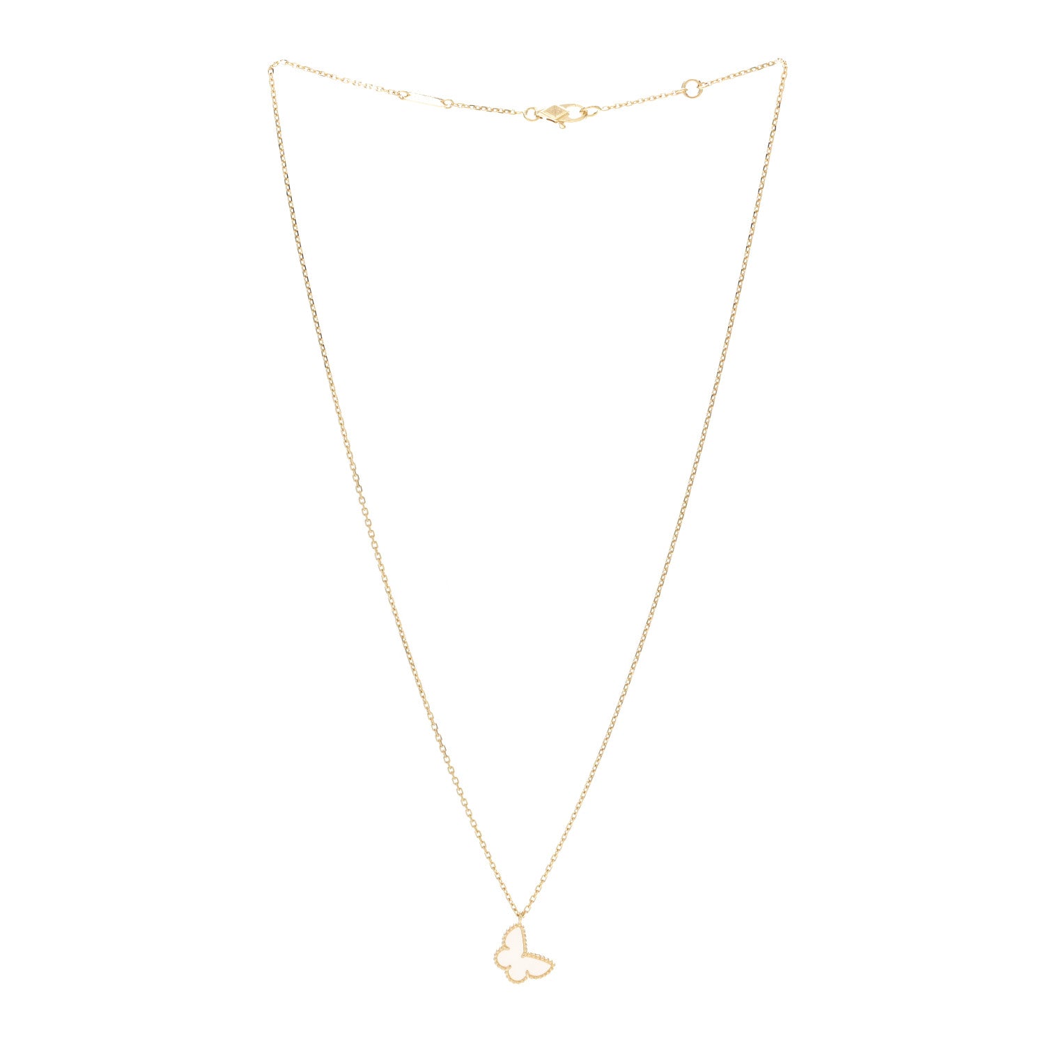 Van Cleef & Arpels 18K Yellow Gold Mother of Pearl Sweet Alhambra Butterfly Pendant Necklace 3 of 8