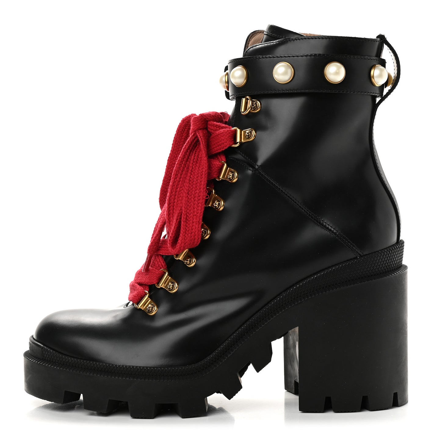 Magnum Calfskin Pearl Lace Up Combat Ankle Boots 39 Black