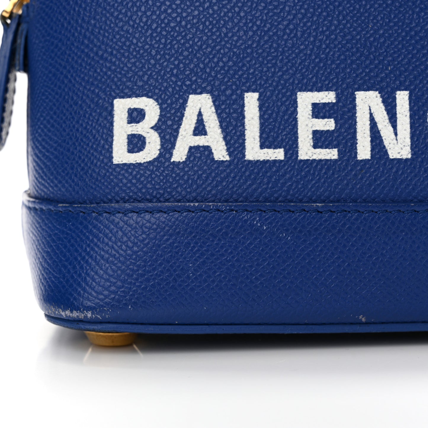 Signature Grained Calfskin Logo XXS Ville Top Handle Bag Bleu Roi White