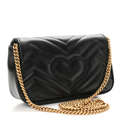 Gucci Calfskin Matelasse Super Mini GG Marmont Shoulder Bag Black 3 of 12