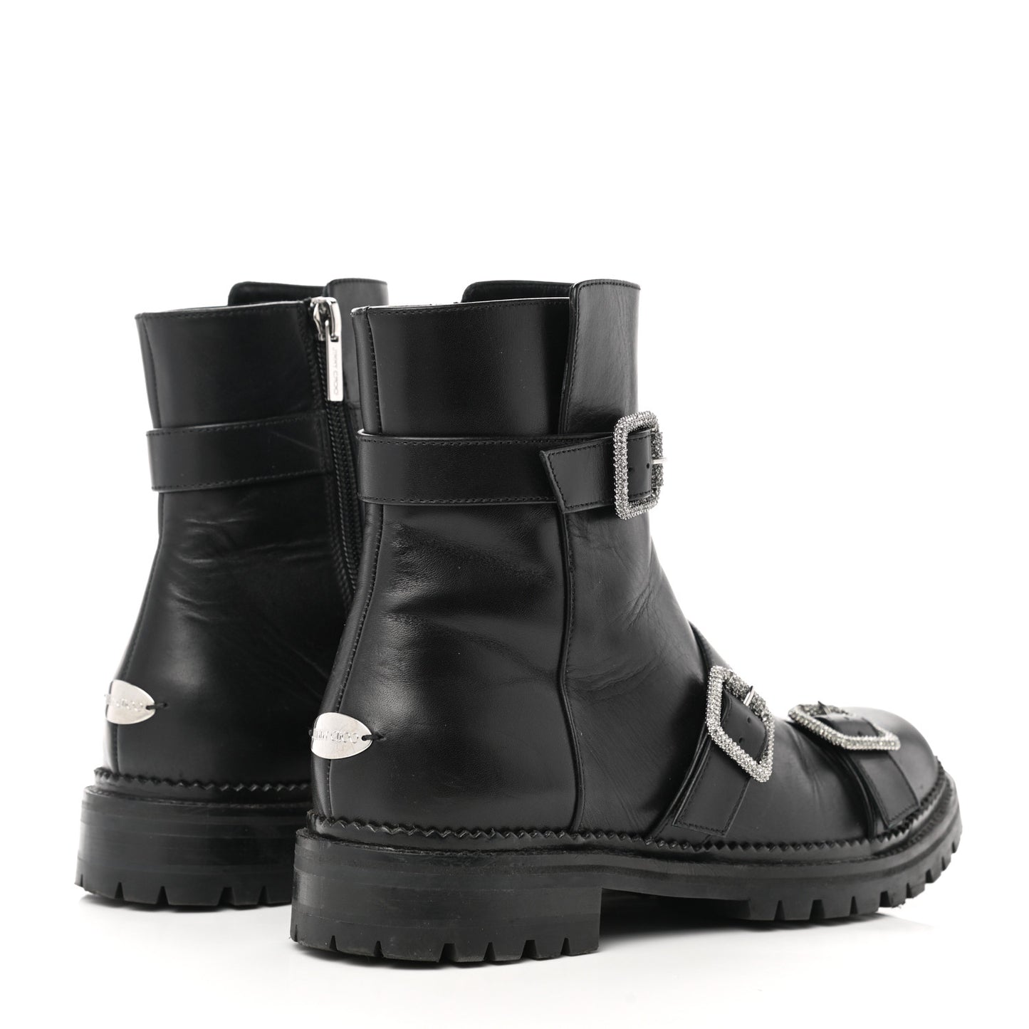 Calfskin Crystal Buckle Hank Boots 38 Black