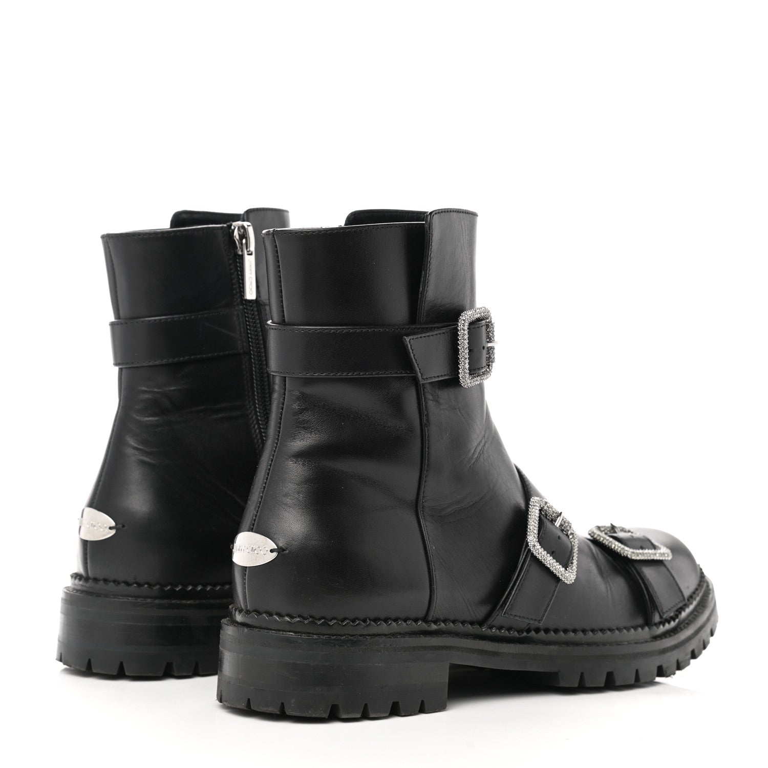 Jimmy Choo Calfskin Crystal Buckle Hank Boots 38 Black 4 of 11