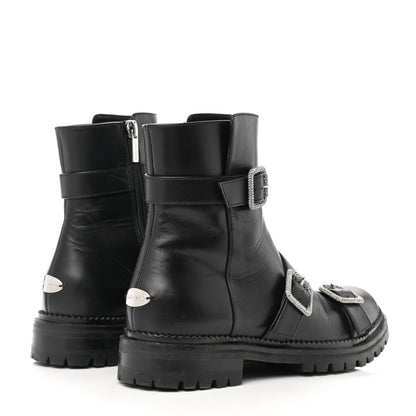 Jimmy Choo Calfskin Crystal Buckle Hank Boots 38 Black 4 of 11