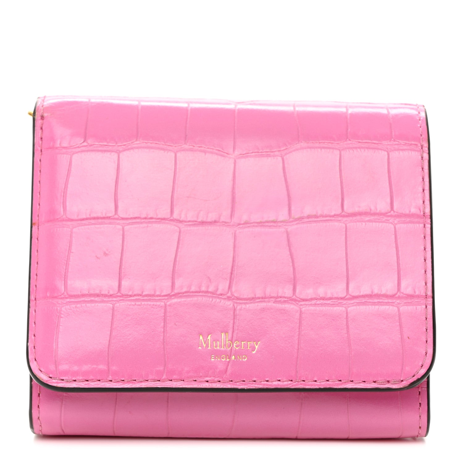 Mulberry Crocodile Embossed Calfskin Small French Continental Wallet Raspberry Pink 1 of 13