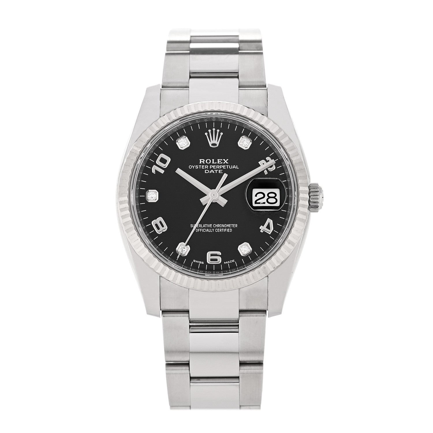 Rolex Stainless Steel 18K White Gold Diamond 34mm Oyster Perpetual Date Watch Black 115234 1 of 6