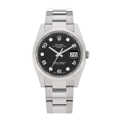 Rolex Stainless Steel 18K White Gold Diamond 34mm Oyster Perpetual Date Watch Black 115234 1 of 6