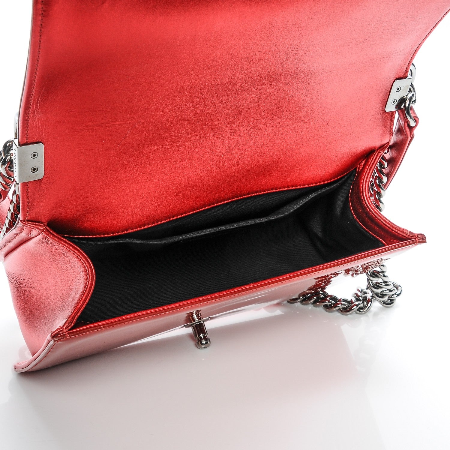 Chanel Metallic Patent Quilted Medium Boy Flap Red 5 of 7