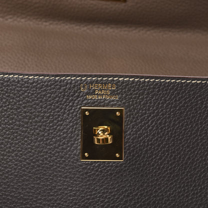 Hermes Taurillon Clemence Horseshoe Kelly Retourne 35 Vert de Gris Etoupe Toundra 5 of 11