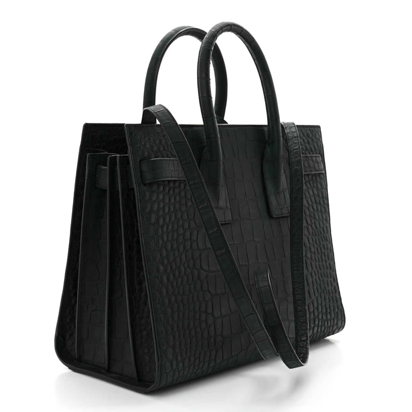 Calfskin Crocodile Embossed Small Sac de Jour Dusty Black