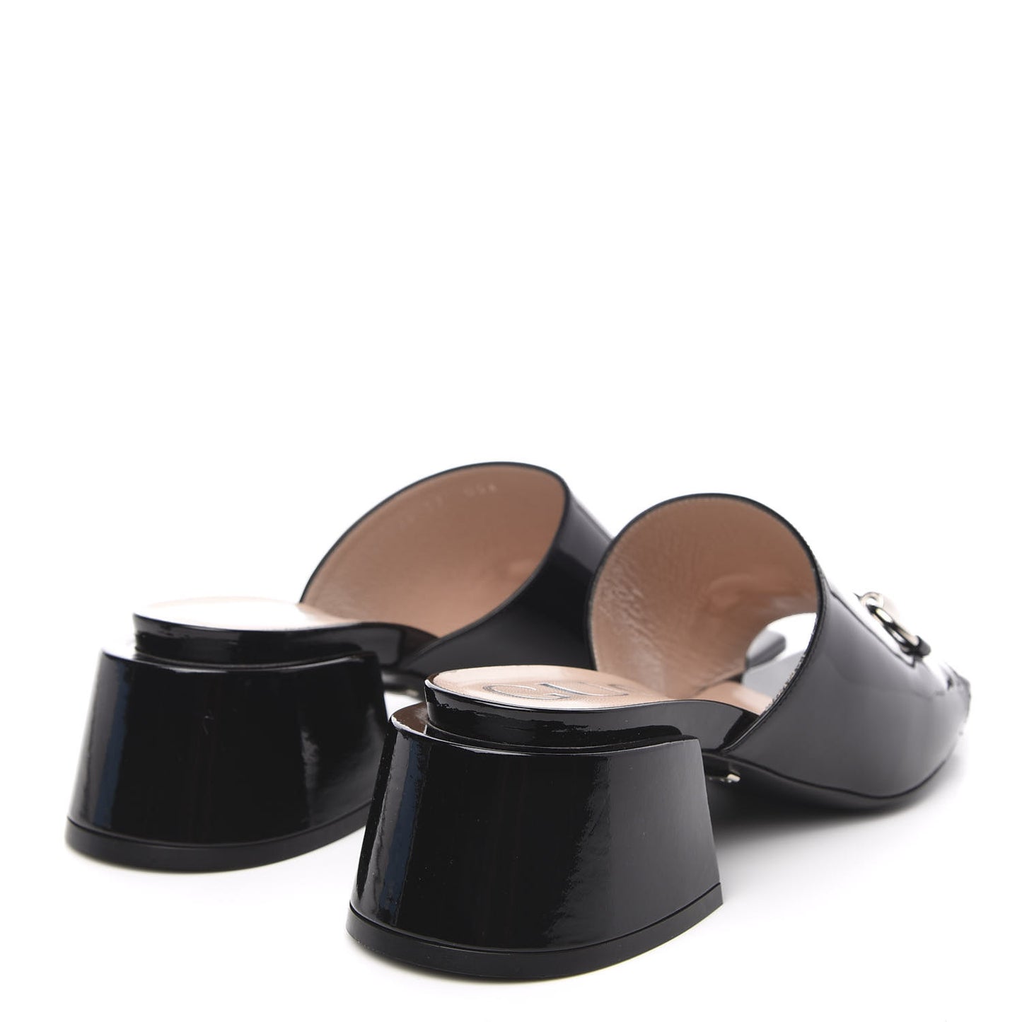 Patent Lexi Horsebit Mid-Heel Slide Sandals 37 Black