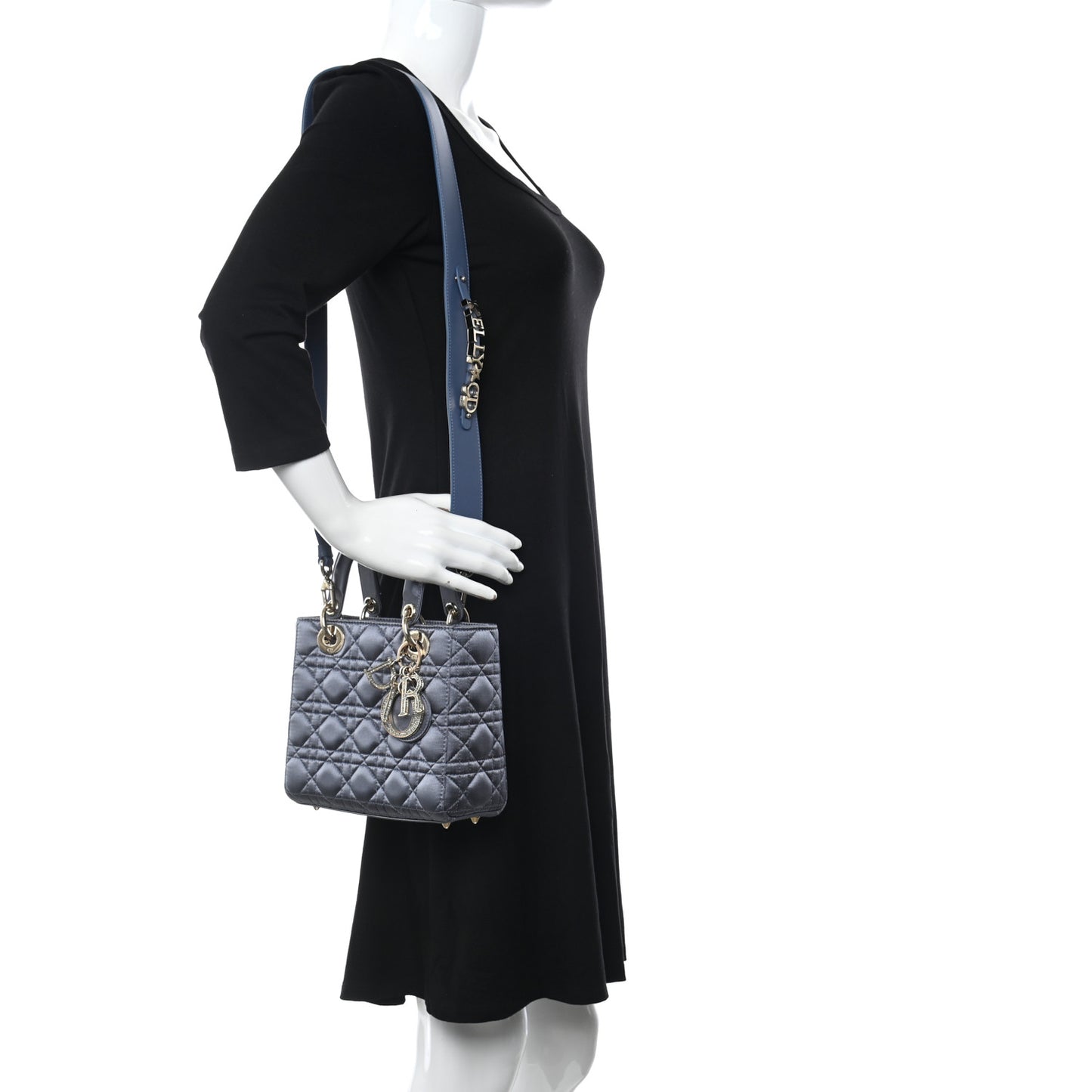 Satin Swarovski Crystal Cannage Small Lady Dior Grey
