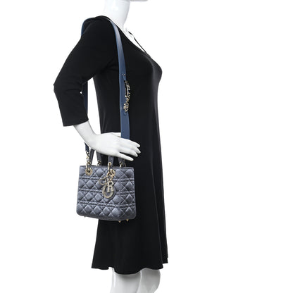 Christian Dior Satin Swarovski Crystal Cannage Small Lady Dior Grey 2 of 9