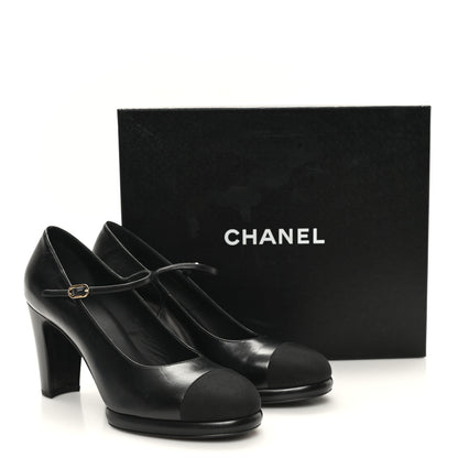 Chanel Goatskin Grosgrain Cap Toe Mary Jane Pumps 39.5 Black 10 of 10