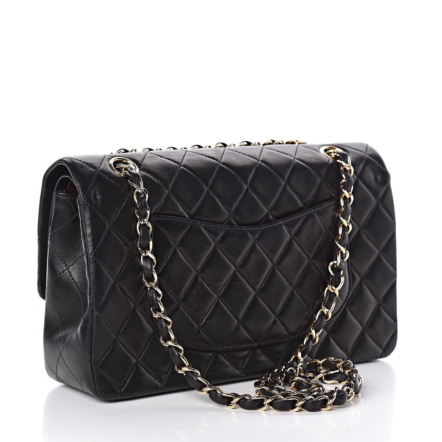 Lambskin Quilted Medium Double Flap Black