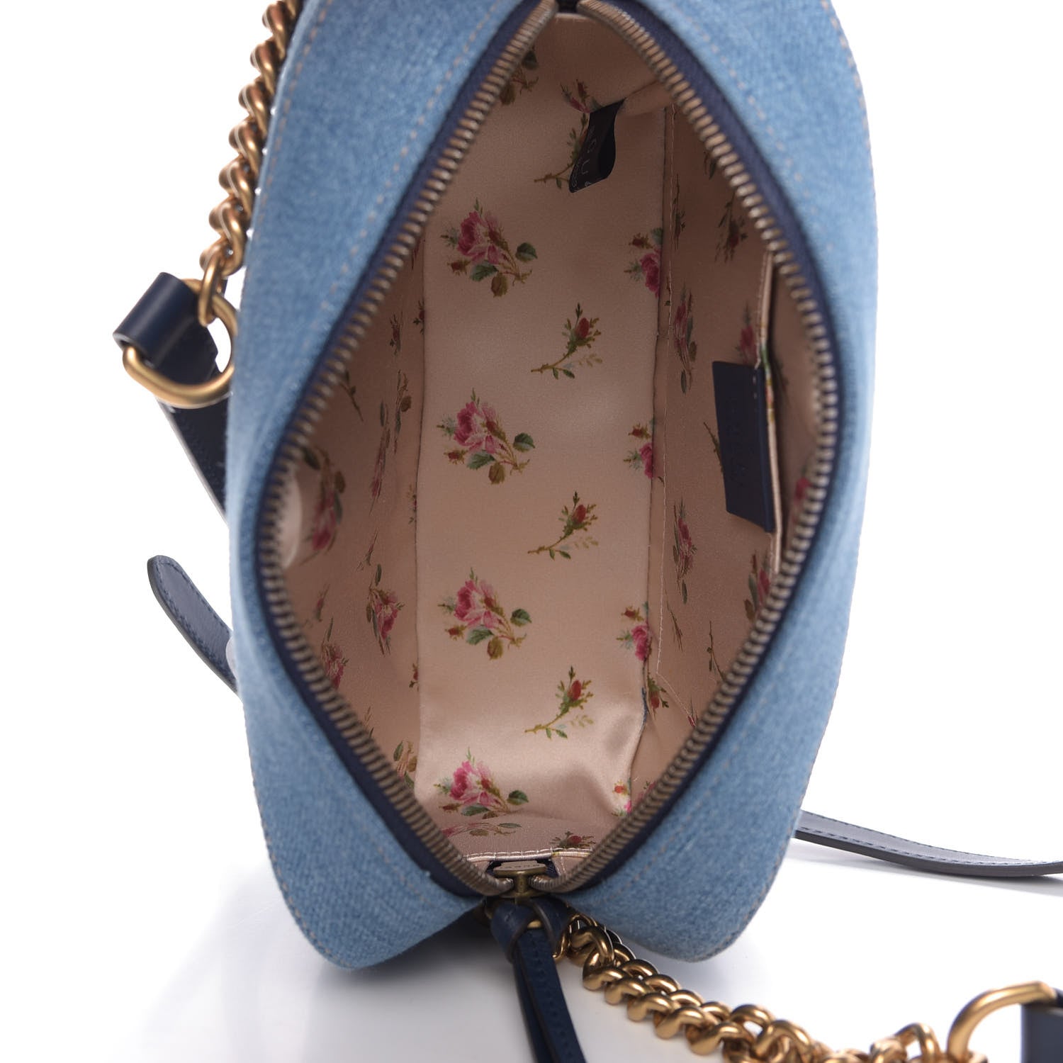Gucci Denim Matelasse Small Pearly GG Marmont Chain Shoulder Bag Blue 5 of 10