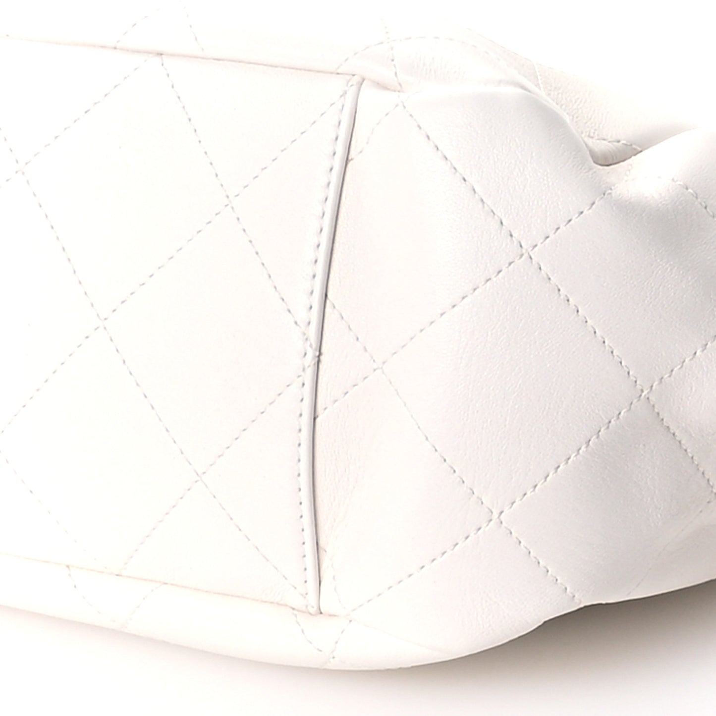 Shiny Calfskin Quilted Small Shopping Tote White