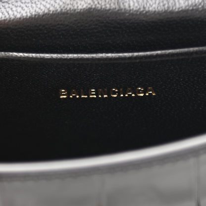 Balenciaga Shiny Calfskin Crocodile Embossed Hourglass Top Handle Bag Mini with Chain Black 6 of 8