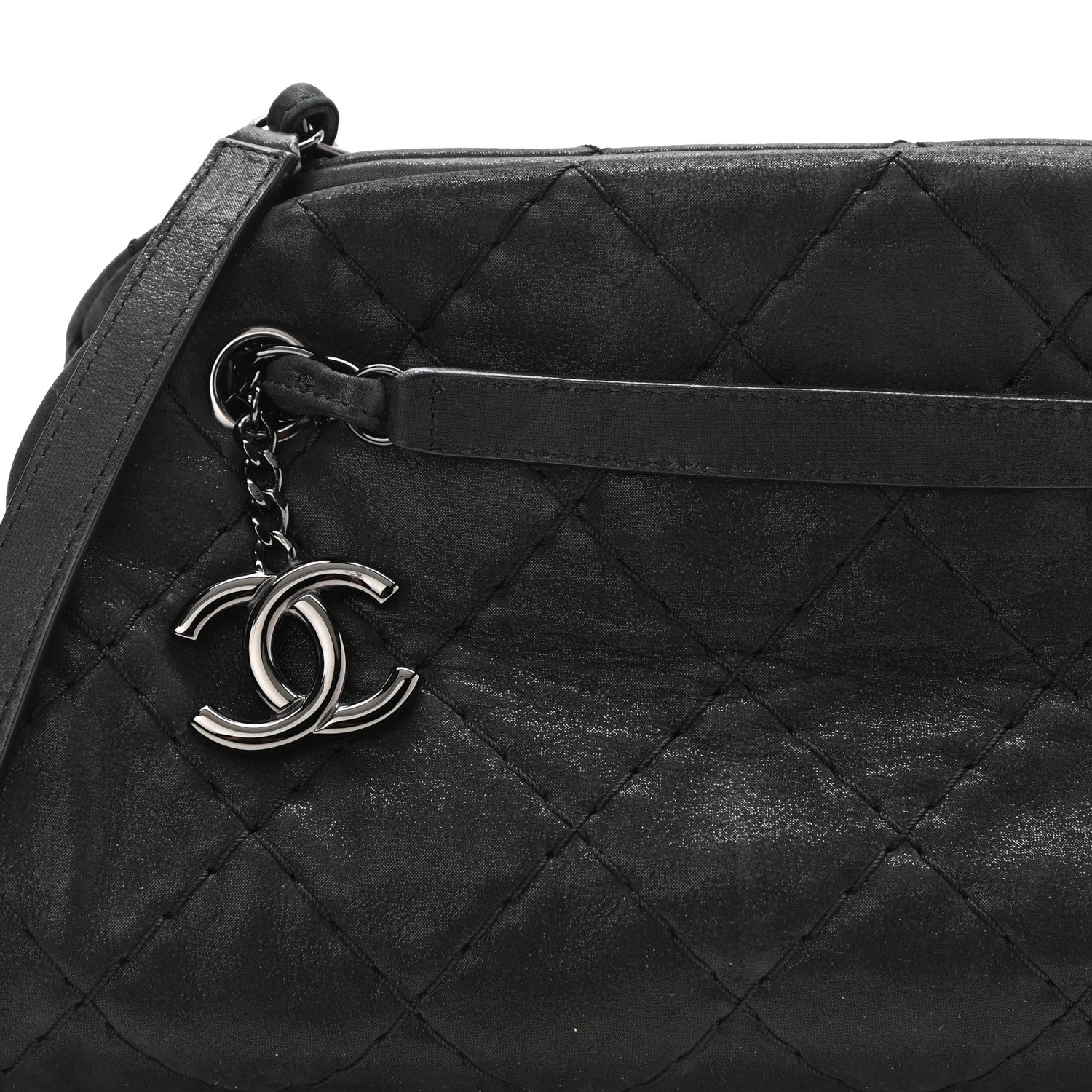 Chanel Iridescent Calfskin Stitched Just Mademoiselle Bowling Bag Black 8 of 11