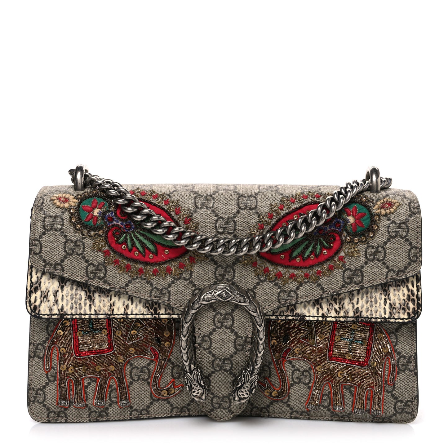 GG Supreme Monogram Elaphe Elephant Embroidered Small Dionysus Shoulder Bag