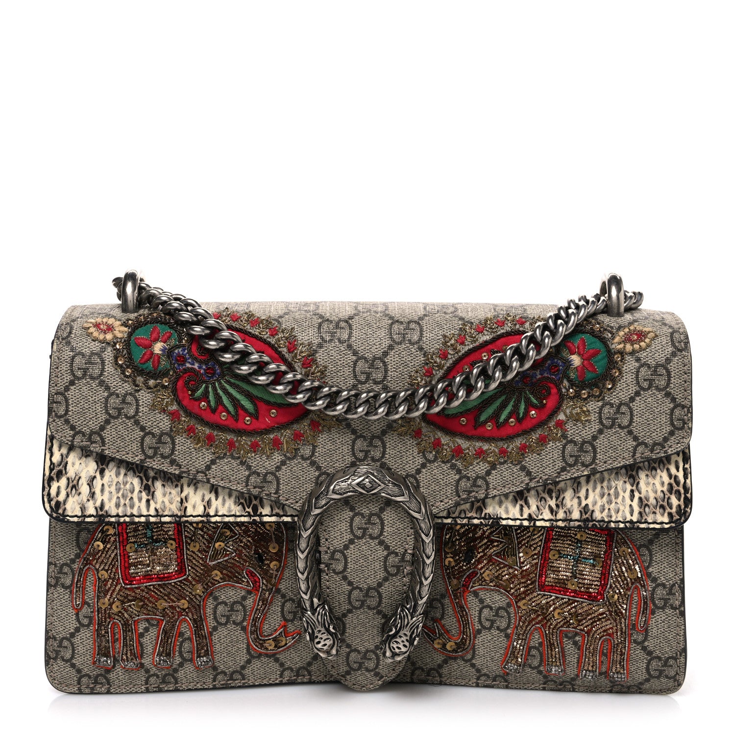Gucci GG Supreme Monogram Elaphe Elephant Embroidered Small Dionysus Shoulder Bag 1 of 12