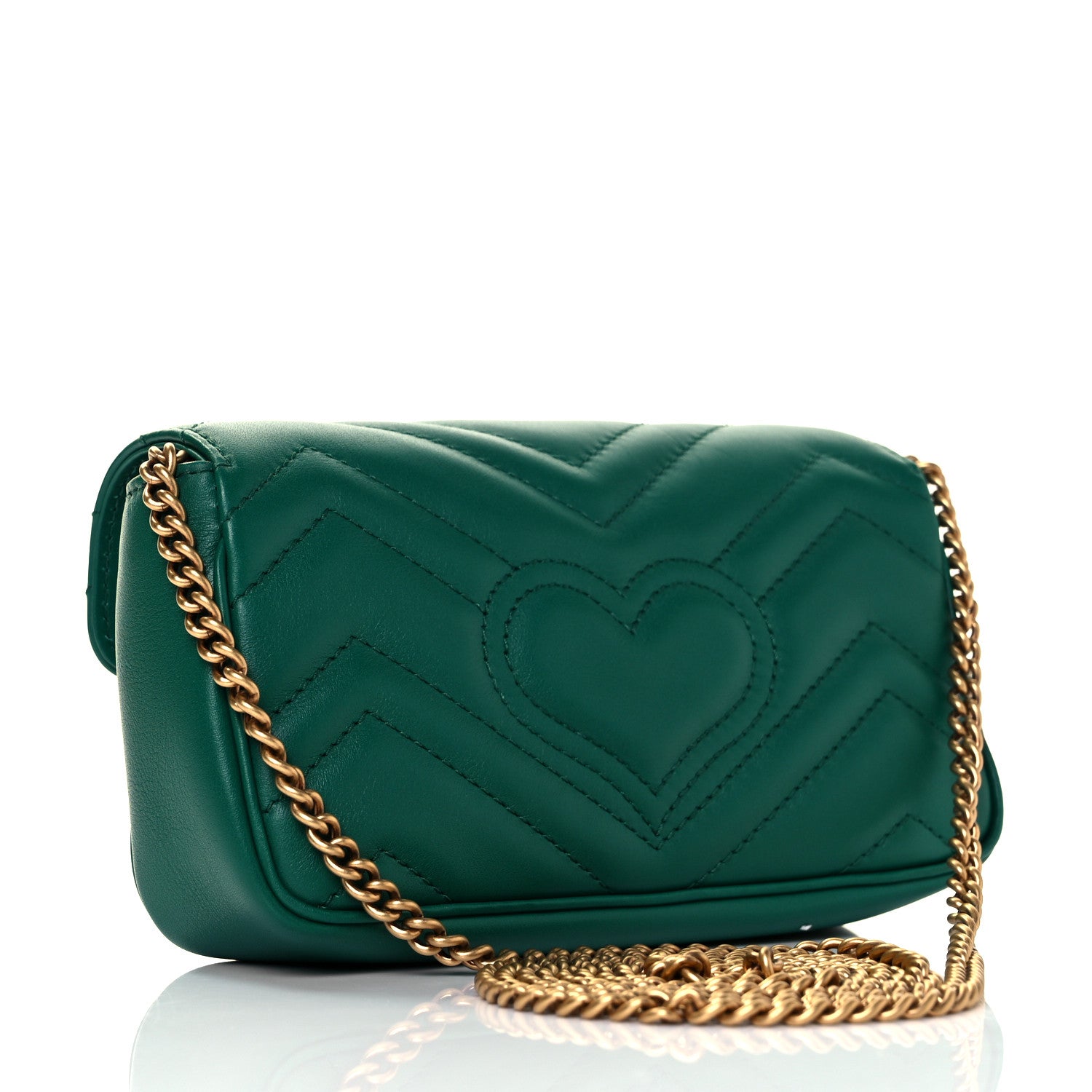 Gucci Calfskin Matelasse Super Mini GG Marmont Shoulder Bag Emerald Green 3 of 9