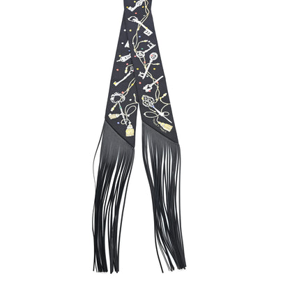 Hermes Silk Calfskin Les Cles A Pois Fringed Twilly Black Mordoré Blanc 2 of 3