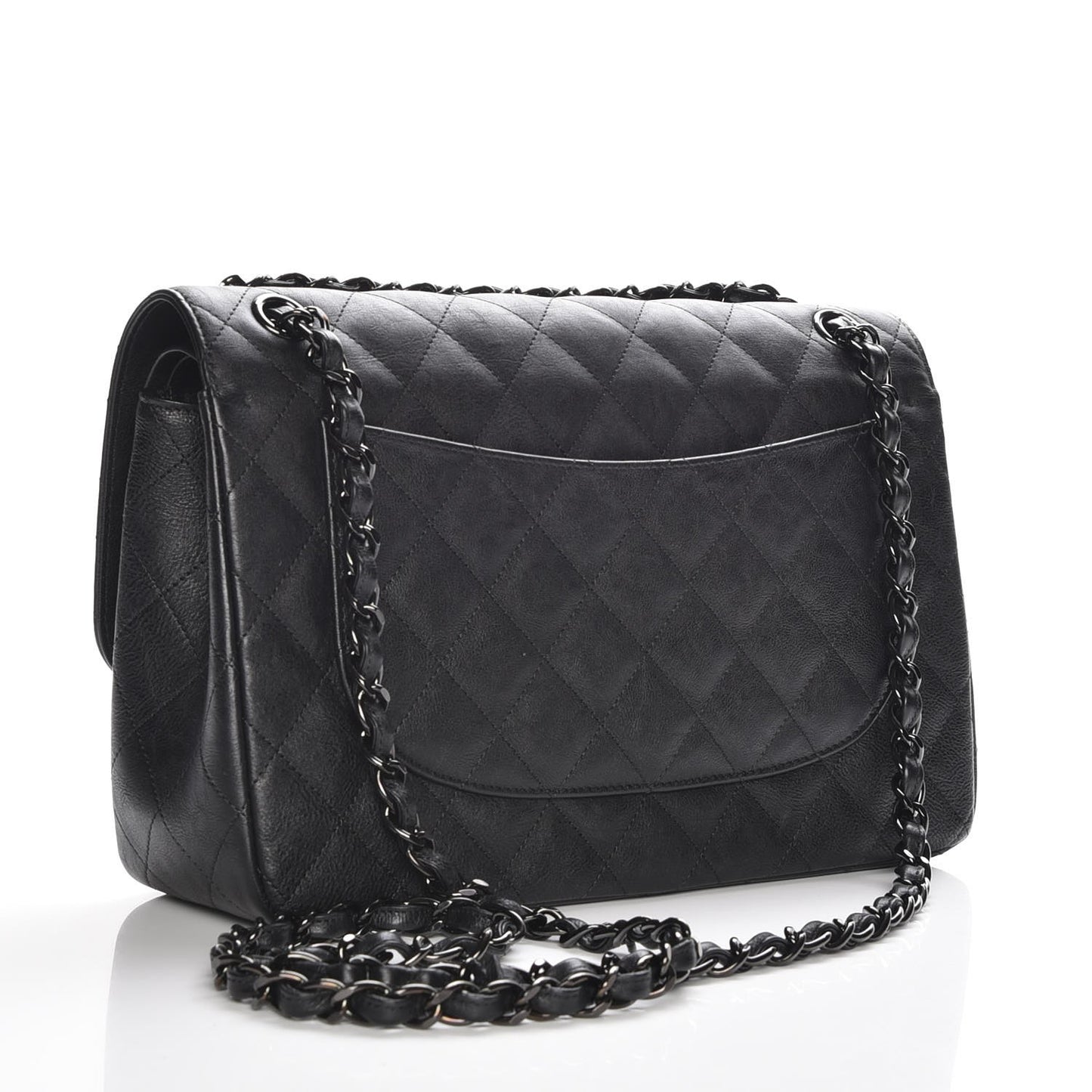 Crumpled Calfskin Quilted Jumbo Double Flap So Black